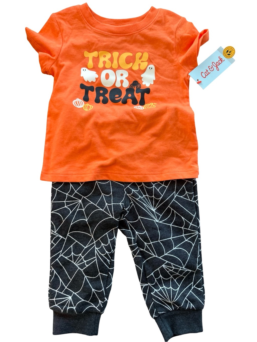 NWT Cat & Jack 12M Halloween Trick or Treat 2 Piece Outfit Spider Web Jogger Set